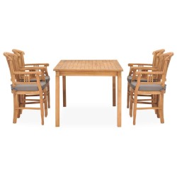 vidaXL Set de comedor de jardín 5 pzas y cojines madera maciza de teca
