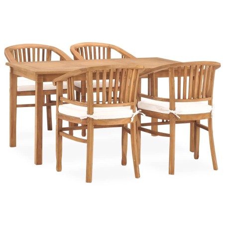 vidaXL Set de comedor de jardín 5 pzas y cojines madera maciza de teca