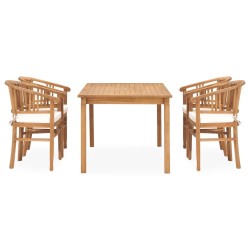 vidaXL Set de comedor de jardín 5 pzas y cojines madera maciza de teca