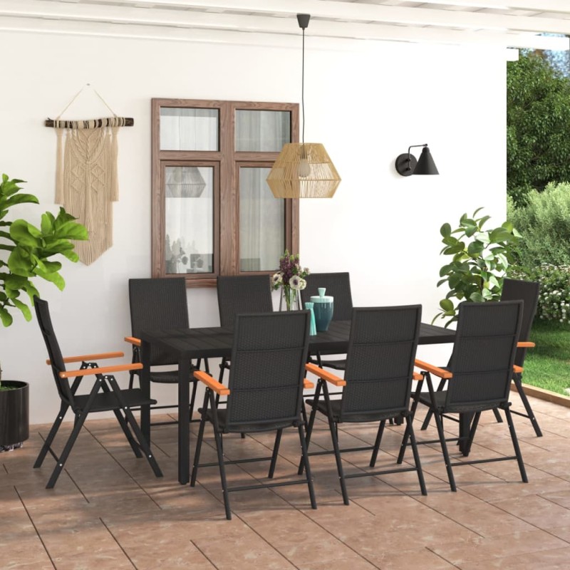 vidaXL Juego de comedor para jardín 9 piezas negro y marrón vidaXL Juego de comedor para jardín 9 piezas negro y marrón