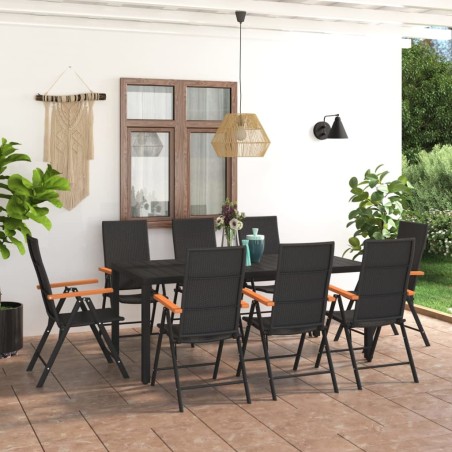 vidaXL Juego de comedor para jardín 9 piezas negro y marrón