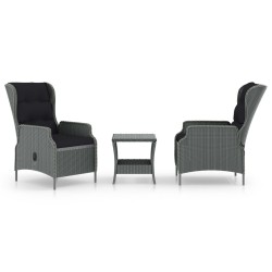 vidaXL Set muebles jardín 3 pzas ratán sintético gris claro y cojines