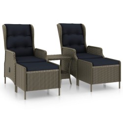 vidaXL Set muebles de jardín 3 piezas y cojines ratán sintético marrón