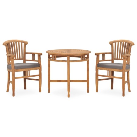 vidaXL Juego de comedor para jardín 3 pzas teca maciza y cojines