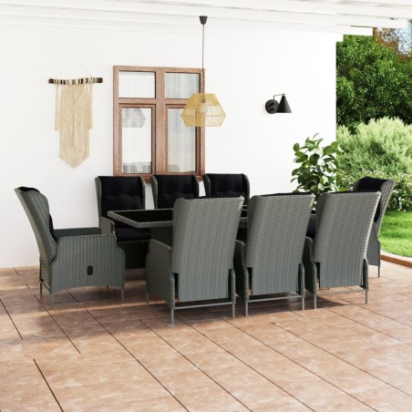 vidaXL Set comedor jardín 9 pzas y cojines ratán sintético gris claro