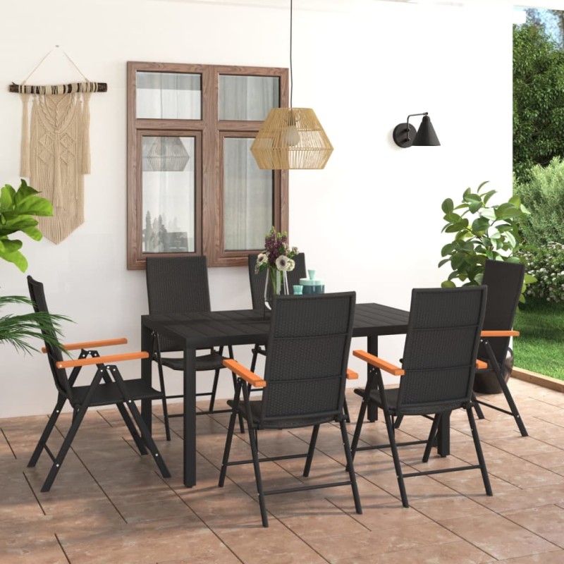 vidaXL Juego de comedor para jardín 7 piezas negro y marrón