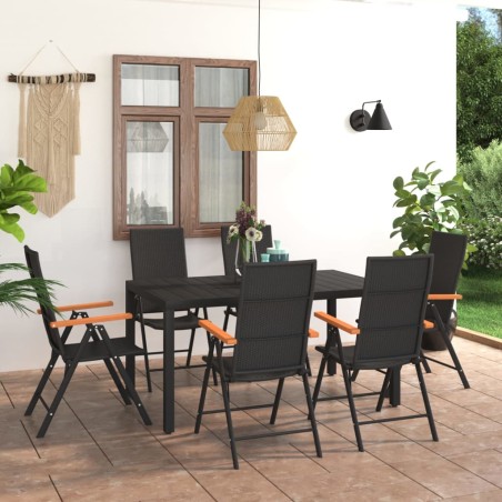 vidaXL Juego de comedor para jardín 7 piezas negro y marrón