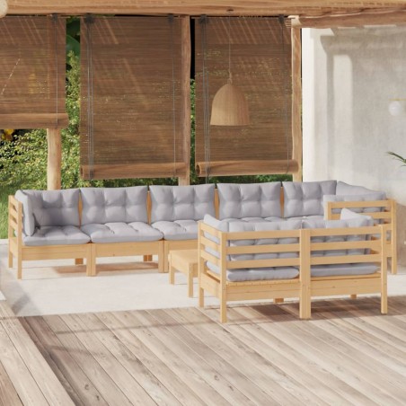 vidaXL Juego de muebles de jardín 9 pzas y cojines madera maciza pino