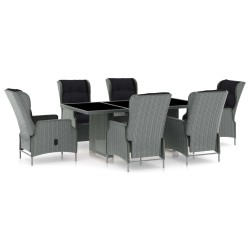 vidaXL Set comedor jardín 7 pzas y cojines ratán sintético gris claro