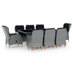 vidaXL Set comedor jardín 9 pzas y cojines ratán sintético gris claro