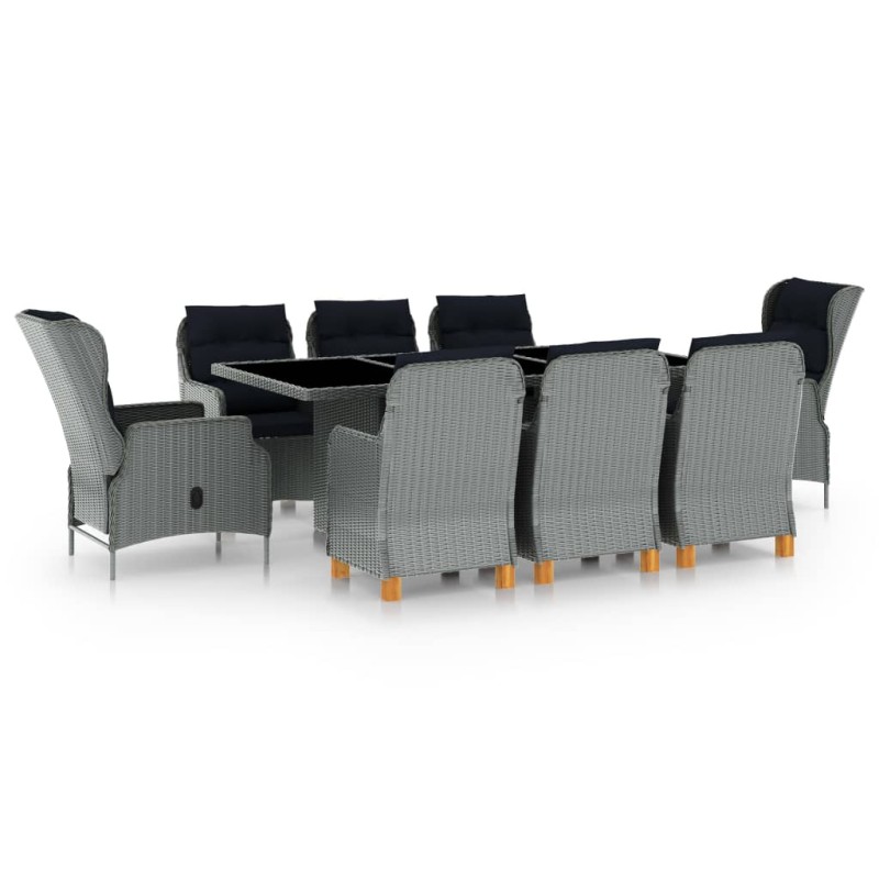 vidaXL Set comedor jardín 9 pzas y cojines ratán sintético gris claro vidaXL Set comedor jardín 9 pzas y cojines ratán sintético gris claro