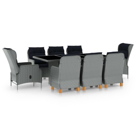 vidaXL Set comedor jardín 9 pzas y cojines ratán sintético gris claro