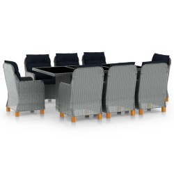 vidaXL Set comedor jardín 9 pzas y cojines ratán sintético gris claro