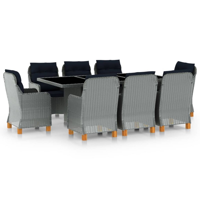 vidaXL Set comedor jardín 9 pzas y cojines ratán sintético gris claro