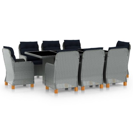 vidaXL Set comedor jardín 9 pzas y cojines ratán sintético gris claro