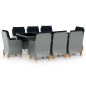 vidaXL Set comedor jardín 9 pzas y cojines ratán sintético gris claro
