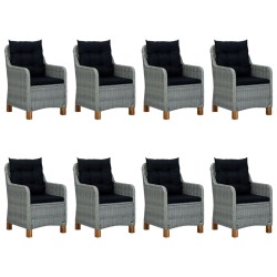 vidaXL Set comedor jardín 9 pzas y cojines ratán sintético gris claro