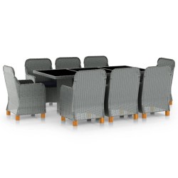 vidaXL Set comedor jardín 9 pzas y cojines ratán sintético gris claro