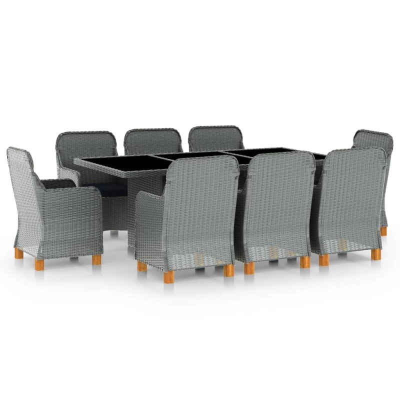 vidaXL Set comedor jardín 9 pzas y cojines ratán sintético gris claro vidaXL Set comedor jardín 9 pzas y cojines ratán sintético gris claro