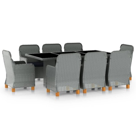 vidaXL Set comedor jardín 9 pzas y cojines ratán sintético gris claro