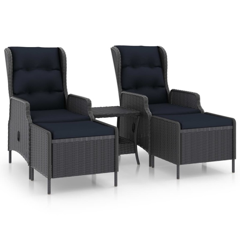 vidaXL Set muebles jardín 3 pzas ratán sintético gris oscuro y cojines
