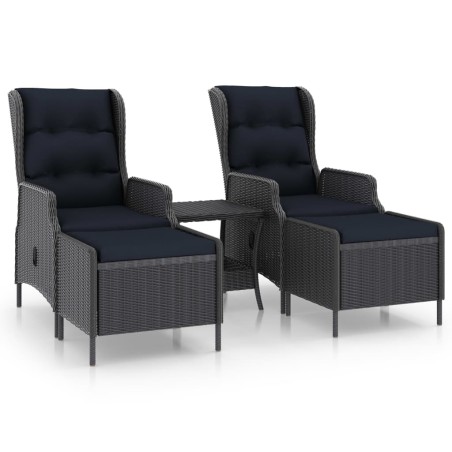 vidaXL Set muebles jardín 3 pzas ratán sintético gris oscuro y cojines