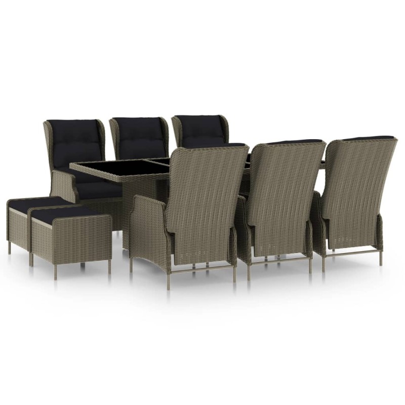 vidaXL Set de comedor jardín 9 piezas cojines ratán sintético marrón vidaXL Set de comedor jardín 9 piezas cojines ratán sintético marrón