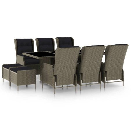 vidaXL Set de comedor jardín 9 piezas cojines ratán sintético marrón