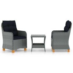 vidaXL Set muebles jardín 3 pzas ratán sintético gris claro y cojines