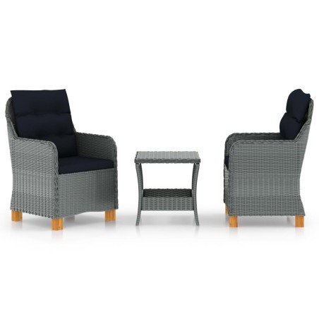 vidaXL Set muebles jardín 3 pzas ratán sintético gris claro y cojines