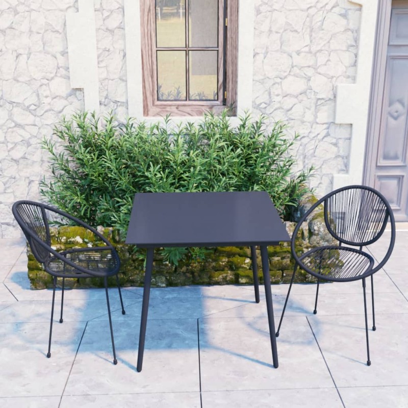 vidaXL Juego de comedor de jardín 3 piezas ratán PVC negro vidaXL Juego de comedor de jardín 3 piezas ratán PVC negro