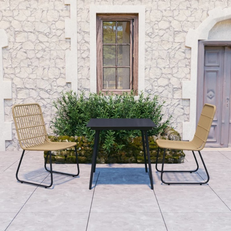 vidaXL Juego de comedor para jardín 3 piezas ratán sintético y vidrio vidaXL Juego de comedor para jardín 3 piezas ratán sintético y vidrio