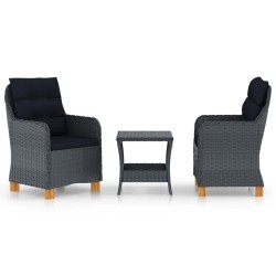 vidaXL Set muebles jardín 3 pzas ratán sintético gris oscuro y cojines
