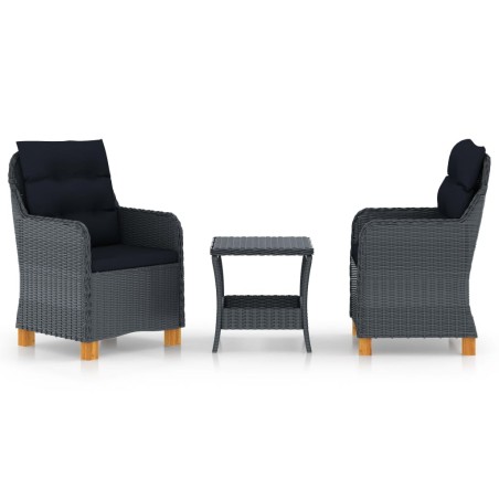 vidaXL Set muebles jardín 3 pzas ratán sintético gris oscuro y cojines