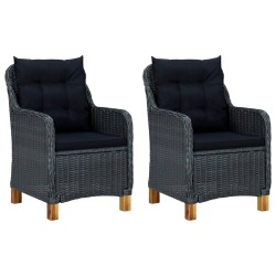 vidaXL Set muebles jardín 3 pzas ratán sintético gris oscuro y cojines