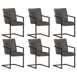 vidaXL Sillas de comedor voladizas 6 uds cuero auténtico gris