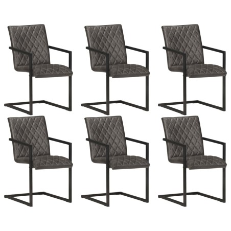 vidaXL Sillas de comedor voladizas 6 uds cuero auténtico gris