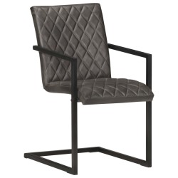 vidaXL Sillas de comedor voladizas 6 uds cuero auténtico gris