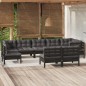 vidaXL Muebles de jardín 9 pzas y cojines negro madera maciza de pino vidaXL Muebles de jardín 9 pzas y cojines negro madera maciza de pino