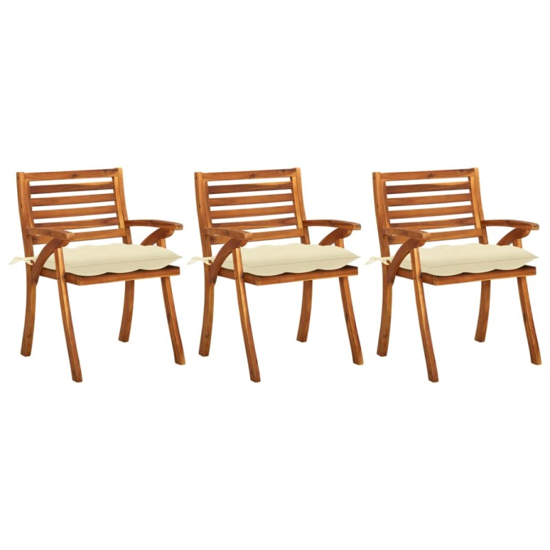 vidaXL Sillas de comedor jardín con cojines 3 uds madera maciza acacia vidaXL Sillas de comedor jardín con cojines 3 uds madera maciza acacia
