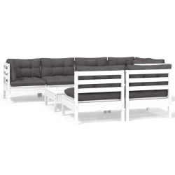 vidaXL Muebles de jardín 8 pzas con cojines blanco madera maciza pino