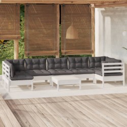 vidaXL Muebles de jardín 8 pzas con cojines blanco madera de pino