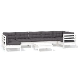 vidaXL Muebles de jardín 8 pzas con cojines blanco madera de pino