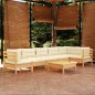 vidaXL Muebles de jardín 7 piezas cojines madera de pino color crema