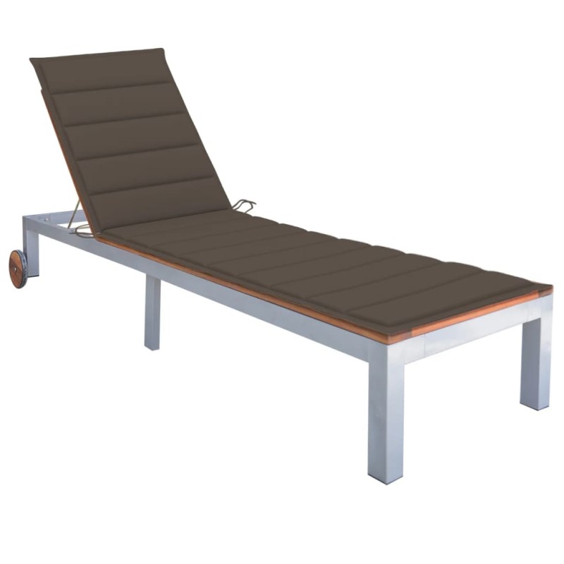 vidaXL Tumbona con cojín madera maciza de acacia y acero galvanizado vidaXL Tumbona con cojín madera maciza de acacia y acero galvanizado