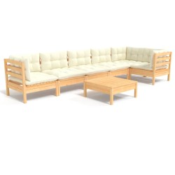 vidaXL Muebles de jardín 7 piezas cojines madera de pino color crema
