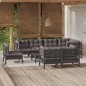 vidaXL Muebles de jardín 9 pzas con cojines negro madera maciza pino