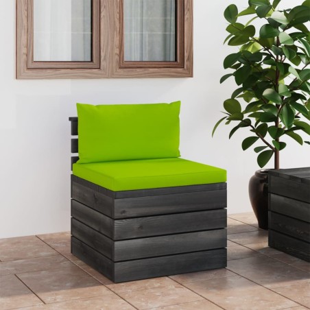 vidaXL Sofá central de palets para jardín con cojines de madera de pino