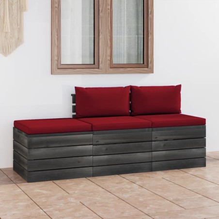 vidaXL Muebles de jardín de palets 3 piezas cojines madera maciza pino