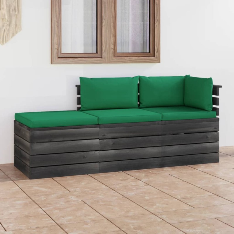 vidaXL Muebles de jardín de palets 3 piezas cojines madera maciza pino vidaXL Muebles de jardín de palets 3 piezas cojines madera maciza pino